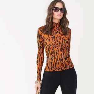 $198 NWT DVF Remy Mesh Mockneck Top - Tiger Print